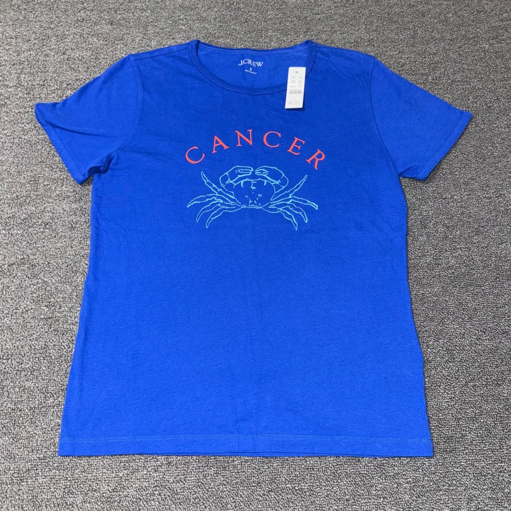 NWT J.Crew Cancer Zodiac Crab Graphic T-Shirt Royal Blue Cotton Sz Small Casual